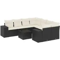 vidaXL Ensemble de salon de jardin 9 pièces avec coussins noir poly rotin