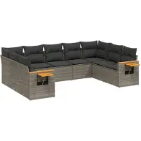 vidaXL Ensemble de salon de jardin 9 pièces avec coussins Gris Poly rotin