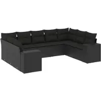 vidaXL Ensemble de salon de jardin 9 pièces avec coussins noir poly rotin