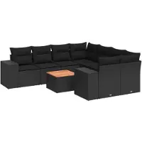 vidaXL Ensemble de salon de jardin 9 pièces avec coussins noir poly rotin