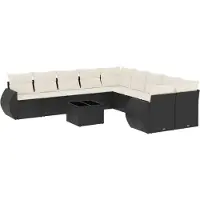 vidaXL Ensemble de salon de jardin 11 pièces avec coussins noir poly rotin