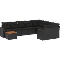 vidaXL Ensemble de 10 canapés de jardin avec coussins noir poly rotin