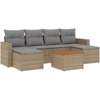 vidaXL Ensemble de salon de jardin 7 pièces avec coussins Beige Poly Rattan