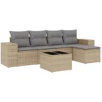 vidaXL Ensemble de salon de jardin 6 pièces avec coussins Beige Poly Rattan