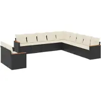 vidaXL Ensemble de salon de jardin 11 pièces avec coussins noir poly rotin