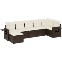 vidaXL Ensemble de salon de jardin 7 pièces avec coussins Marron Poly rotin