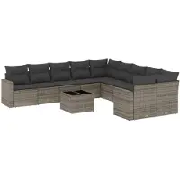 vidaXL Ensemble de salon de jardin 11 pièces avec coussins Gris Poly rotin