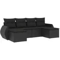 vidaXL Ensemble de salon de jardin 6 pièces avec coussins noir poly rotin