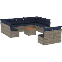 vidaXL Ensemble de salon de jardin 12 pièces avec coussins Gris Poly rotin