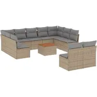 vidaXL Salon de jardin et coussins 12 pcs mélange beige résine tressée