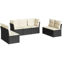 vidaXL Ensemble de salon de jardin 7 pièces avec coussins noir poly rotin