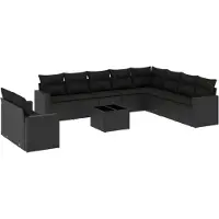 vidaXL Ensemble de salon de jardin 11 pièces avec coussins noir poly rotin