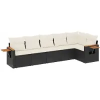 vidaXL Ensemble de salon de jardin 6 pièces avec coussins noir poly rotin