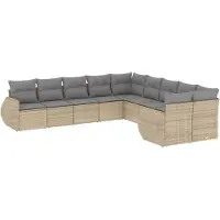 vidaXL Ensemble de salon de jardin 10 pièces avec coussins Beige Poly Rattan