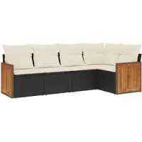 vidaXL Ensemble de salon de jardin 5 pièces avec coussins noir poly rotin