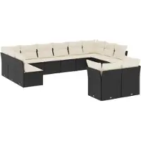 vidaXL Ensemble de 12 canapés de jardin avec coussins noir poly rotin