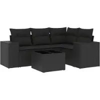 vidaXL Ensemble de salon de jardin 5 pièces avec coussins noir poly rotin