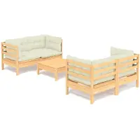 vidaXL Ensemble de salon de jardin 5 pièces avec coussins Crème Pin