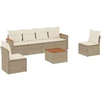 vidaXL Ensemble de salon de jardin 7 pièces avec coussins Beige Poly Rattan