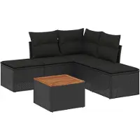 vidaXL Ensemble de salon de jardin 6 pièces avec coussins noir poly rotin