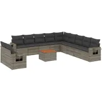 vidaXL Ensemble de salon de jardin 12 pièces avec coussins Gris Poly rotin