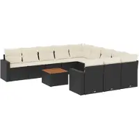 vidaXL Ensemble de 12 canapés de jardin avec coussins noir poly rotin