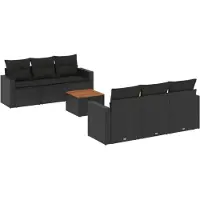 vidaXL Ensemble de salon de jardin 7 pièces avec coussins noir poly rotin