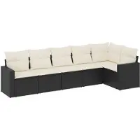 vidaXL Ensemble de salon de jardin 6 pièces avec coussins noir poly rotin