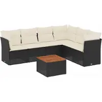 vidaXL Ensemble de salon de jardin 7 pièces avec coussins noir poly rotin