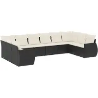 vidaXL Ensemble de 10 canapés de jardin avec coussins noir poly rotin