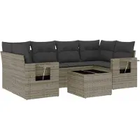 vidaXL Ensemble de salon de jardin 7 pièces avec coussins Gris Poly rotin