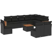 vidaXL Ensemble de salon de jardin 11 pièces avec coussins noir poly rotin