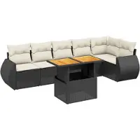 vidaXL Ensemble de salon de jardin 7 pièces avec coussins noir poly rotin