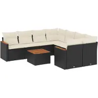 vidaXL Ensemble de salon de jardin 9 pièces avec coussins noir poly rotin