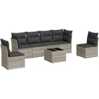 vidaXL Ensemble de salon de jardin 7 pièces avec coussins gris clair Poly rotin
