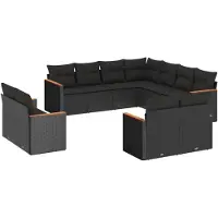 vidaXL Ensemble de salon de jardin 11 pièces avec coussins noir poly rotin
