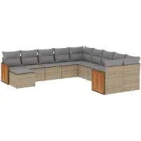 vidaXL Ensemble de salon de jardin 11 pièces avec coussins Beige Poly Rattan