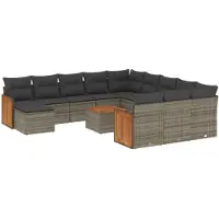 vidaXL Ensemble de 13 canapés de jardin avec coussins Gris Poly Rattan