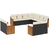 vidaXL Ensemble de salon de jardin 11 pièces avec coussins noir poly rotin