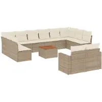 vidaXL Ensemble de 13 canapés de jardin avec coussins Beige Poly Rattan