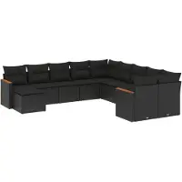 vidaXL Ensemble de salon de jardin 11 pièces avec coussins noir poly rotin