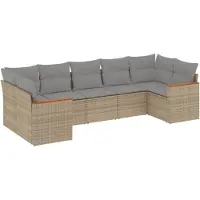 vidaXL Ensemble de salon de jardin 7 pièces avec coussins Beige Poly Rattan