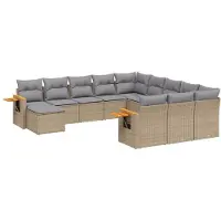 vidaXL Ensemble de salon de jardin 11 pièces avec coussins Beige Poly Rattan
