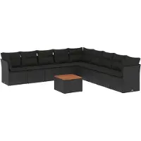 vidaXL Ensemble de 10 canapés de jardin avec coussins noir poly rotin