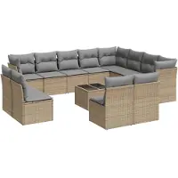 vidaXL Ensemble de 13 canapés de jardin avec coussins Beige Poly Rattan