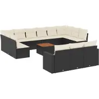 vidaXL Ensemble de salon de jardin 14 pièces avec coussins noir Poly rotin