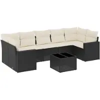 vidaXL Ensemble de jardin canapé 8 pièces avec coussins noir poly rotin