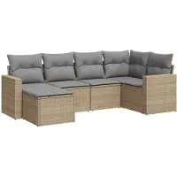vidaXL Ensemble de salon de jardin 6 pièces avec coussins Beige Poly Rattan