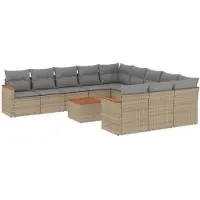 vidaXL Ensemble de 12 canapés de jardin avec coussins Beige Poly Rattan