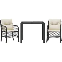 vidaXL Ensemble Bistro 3 pièces avec coussins Noir Poly Rattan
